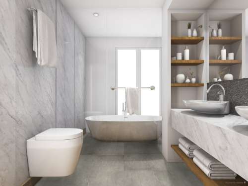 Preview: TFD Marble Light Grey Vinyl Raumbild Bad